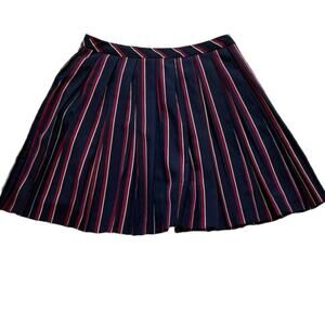 Banana Republic Navy, Red, Ivory, Striped Pleated Mini Skirt, Preppy, Academia 2